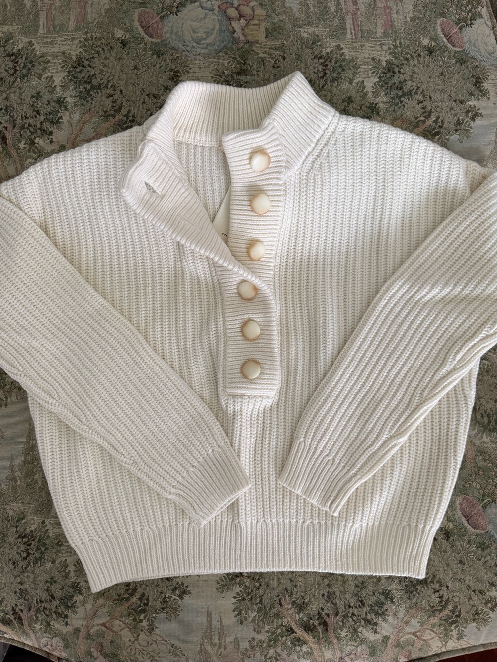 Sezane Cream White Ribbed Button-Up Turtleneck Sweater